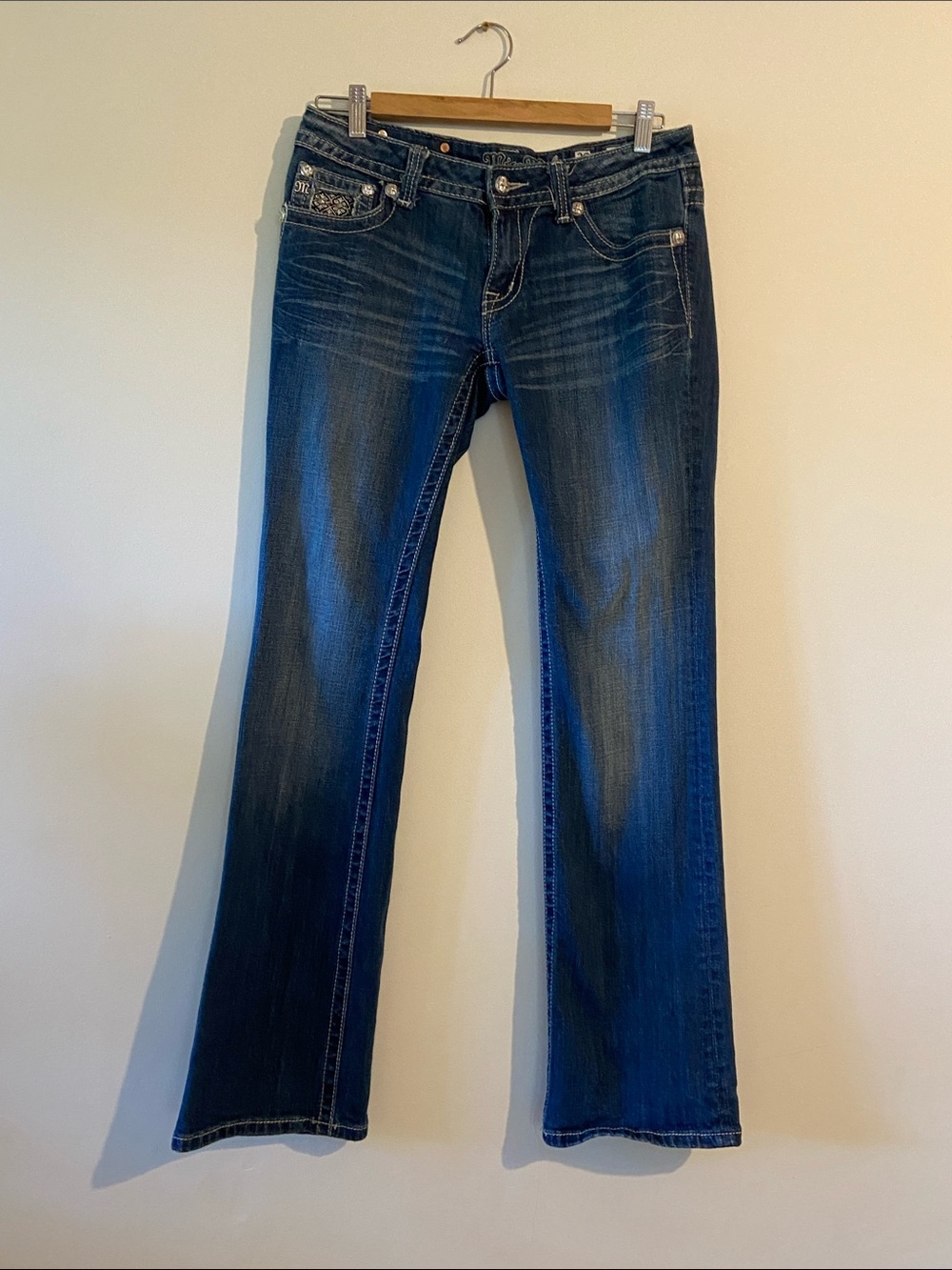 Miss Me Indigo Flare Jeans with Contrast Stitching
